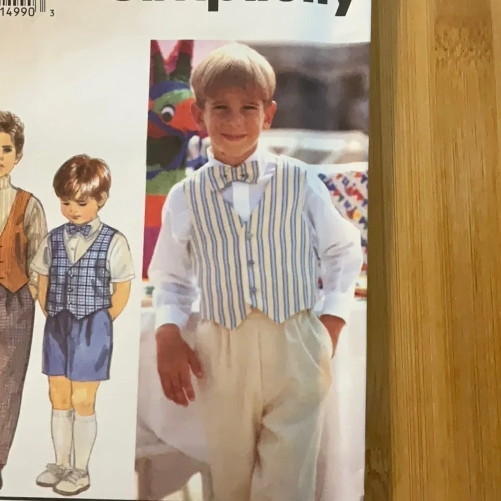 Vtg. Simplicity 8831 Pattern Child’s Pants or Shorts Lined Vest Bow Tie Size 2-4